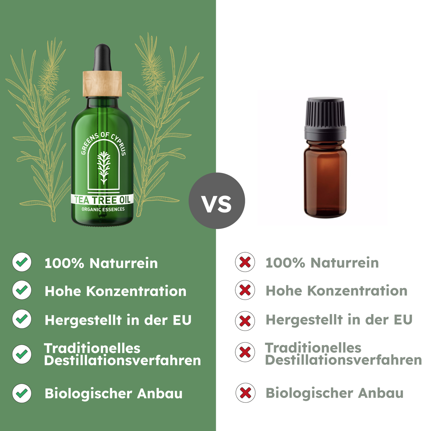 Teebaumöl 100% Bio & Rein - Hochwertiges Ätherisches Öl - Ideal für Haut, Haare & Nägel - Teebaumöl - Melaleuca Ätherisches Öl - GREENS OF CYPRUS